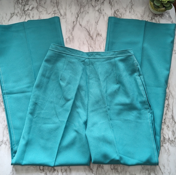 Vintage High Waist Wide Leg Teal Pants from Sears - Picture 2 of 8